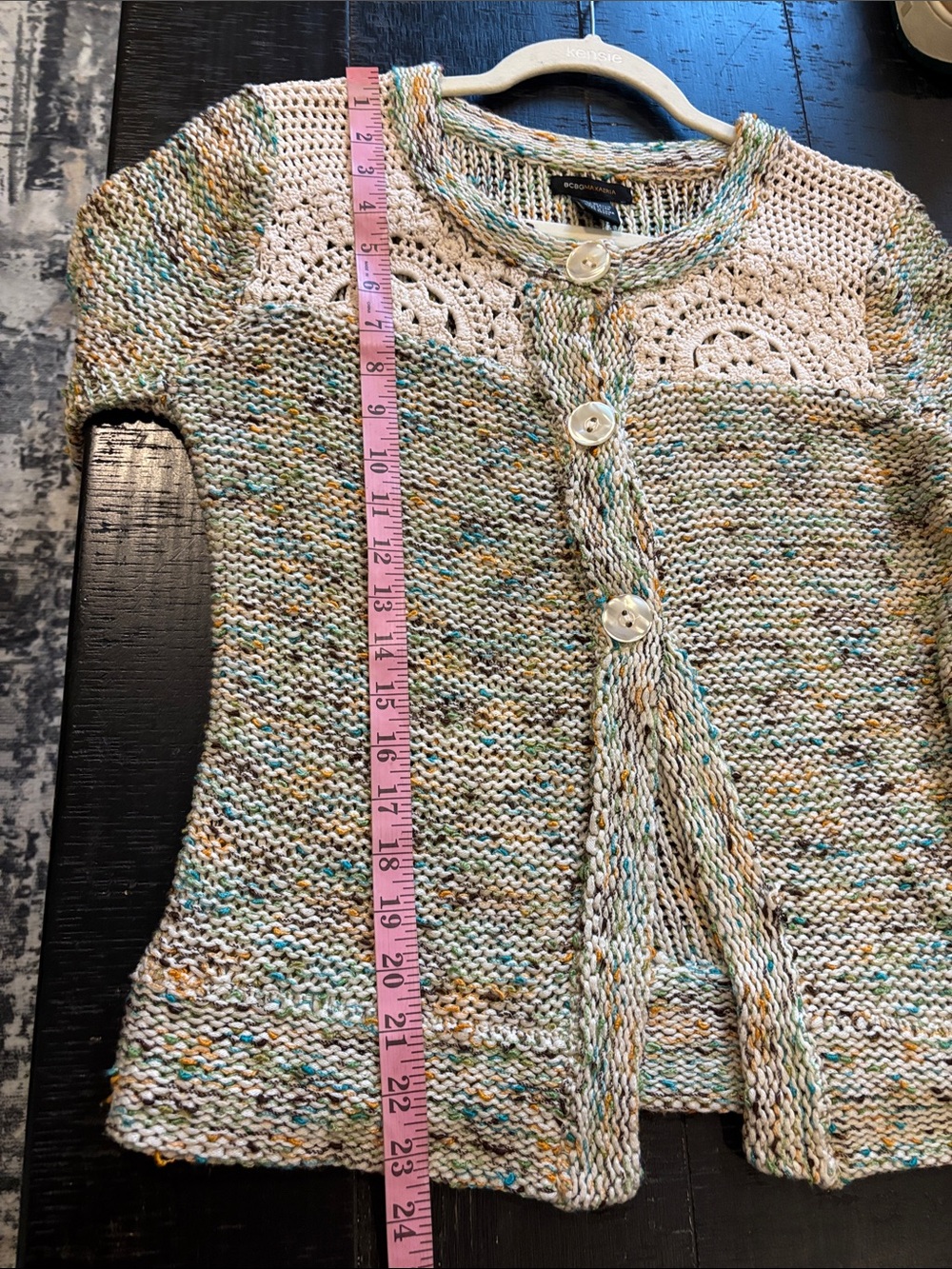Bcbgmaxazria Boho Cream Multicolor Crochet Yoke Buttoned Cardigan Large - Picture 5 of 7